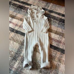 Janie and Jack Light Blue Cable Knit Onesie with Bear Ear Hood